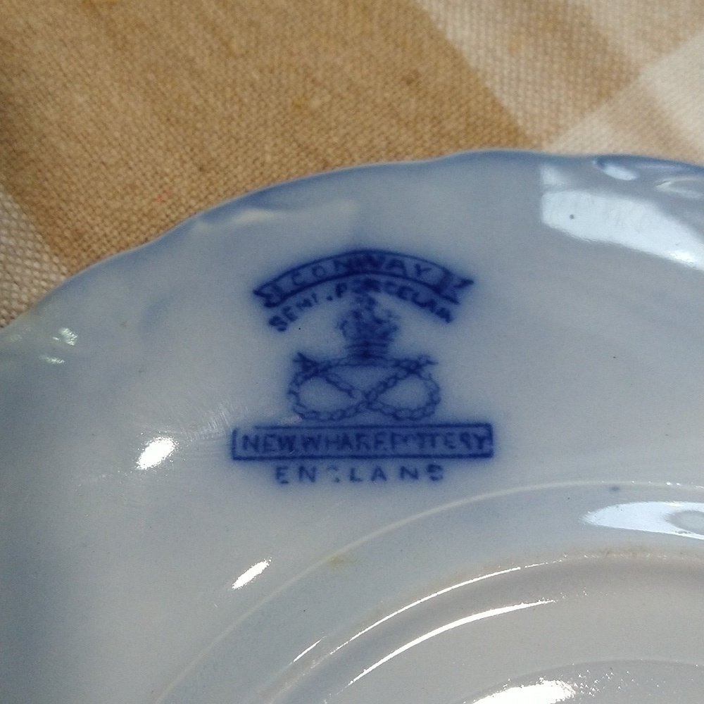 Antique flow blue salad dessert plate semi-porcelain Conway New Wharf   7 " - Picture 3 of 6